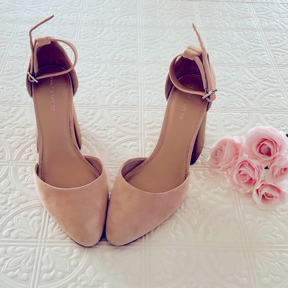 Vince Camuto Rose Blush Pink Nude Suede Pumps with Wood Block Heel Size 10 - Picture 5 of 6